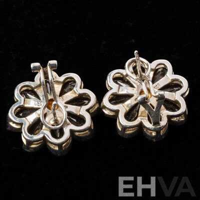Sterling Silver Garnet Daisy Stud Earrings, 25mm, 19.79 Grams