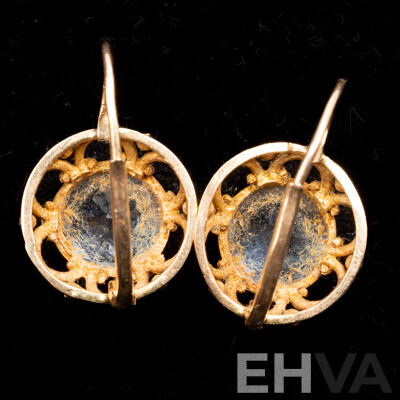 14ct Vintage Rose Gold Swiss Blue Topaz Euro Latch Hook Earrings, 4.26ct, 20mm, 4.55 Grams