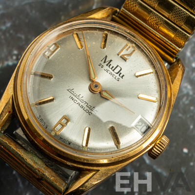 MuDu Doublematic 25 Jewels Incabloc Vintage Watch, Swiss Made, Observed with Movement