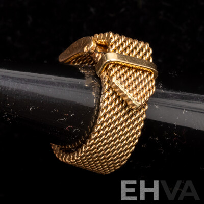 18ct Vintage Adjustable Mesh Belt Buckle Ring Can Be Worn at Size G, K or O, 8.06 Grams
