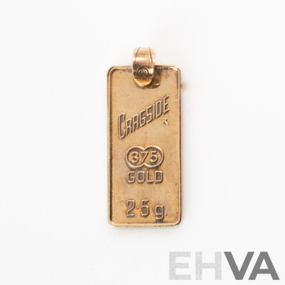 9ct Cragside 2.5g 375 Gold Ignot Pendant, Hallmarked with Taurus Bull Symbol on Reverse, 20mm Long, 2.82 Grams