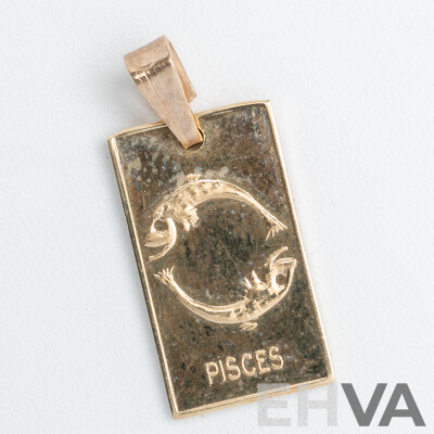 9ct Creola 1g 375 Gold Ignot Pendant, Hallmarked with Pisces Fish Symbol on Reverse, 15mm Long, 1.35 Grams