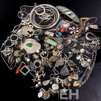Collection of Silver 925/800/500 and Silver Plated Jewellery Perfect for Use as Embellishments, 179 Grams
