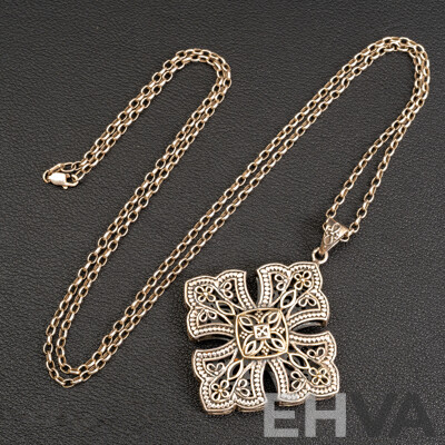 Najo Sterling Silver Ornate Cross Pendant & Chain, 76cm, 29.10 Grams