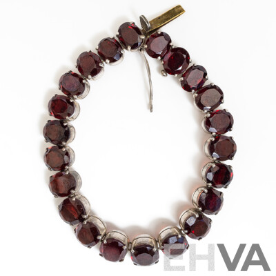 Vintage Sterling Silver Garnet Tennis Bracelet, 17.5cm, 28.21 Grams