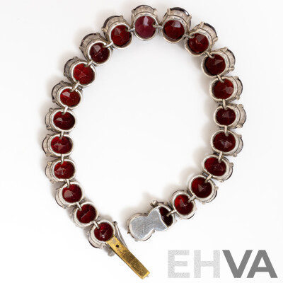 Vintage Sterling Silver Garnet Tennis Bracelet, 17.5cm, 28.21 Grams