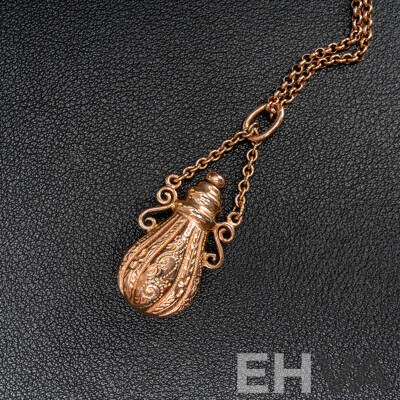9ct Rose Gold Perfume/Snuff Bottle Pendant 50mm, on 9ct Belcher Link Necklace, 56cm, 16.73 Grams