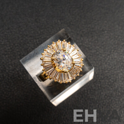 14ct Cubic Zirconia Cluster Cocktail Ring, Size M, 7.88 Grams
