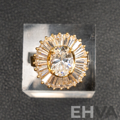 14ct Cubic Zirconia Cluster Cocktail Ring, Size M, 7.88 Grams
