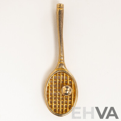 9ct Vintage Tennis Racket & Ball Slider Pendant, 23mm, 0.72 Grams