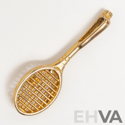 9ct Vintage Tennis Racket & Ball Slider Pendant, 23mm, 0.72 Grams