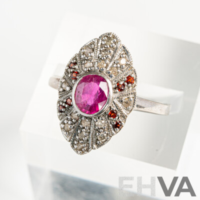 Vintage Sterling Silver Ruby & Diamond Set Ring, R0.56ct/TDW0.16ct, 2.20 Grams