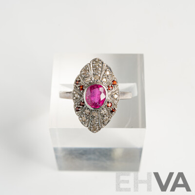 Vintage Sterling Silver Ruby & Diamond Set Ring, R0.56ct/TDW0.16ct, 2.20 Grams