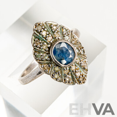 Vintage Sterling Silver Sapphire & Diamond Set Ring, S0.36ct/TDW0.24ct, 2.29 Grams
