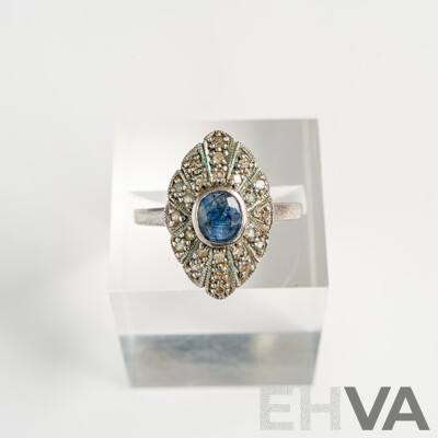 Vintage Sterling Silver Sapphire & Diamond Set Ring, S0.36ct/TDW0.24ct, 2.29 Grams