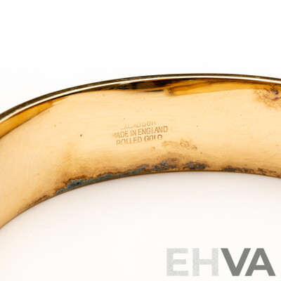 Vintage Rolled Gold Etched Hinged Bangle with Safety Chain, 58mm