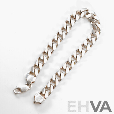 Solid Sterling Silver Mens Flat Curb Link Bracelet, 21cm, 29.33 Grams