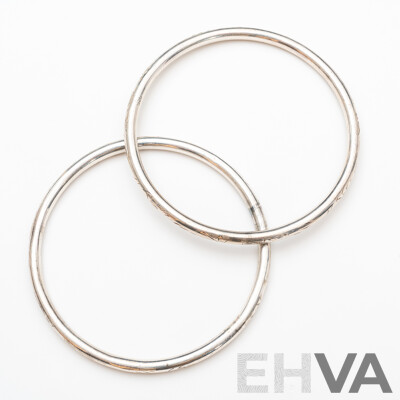 Sterling Silver (2) Vintage Etched Round Golf Bangles, 70mm, 21.0 Grams