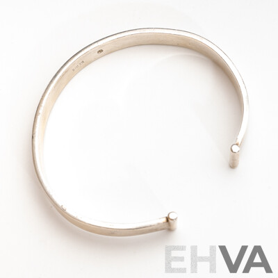 Solid Sterling Silver Unisex Open Cuff Bangle, 66mm, 30.48 Grams