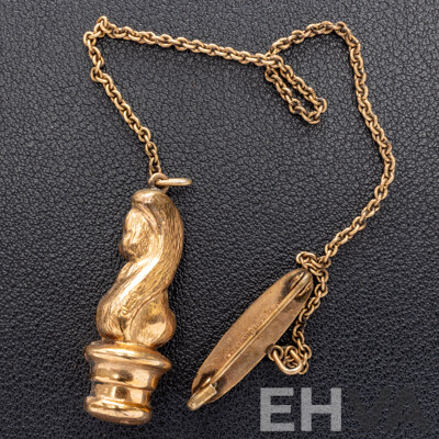 Vintage Rodd Baby Bar Brooch with Squirrel Pendant on Long Chain/dummy Holder - 9ct Lined