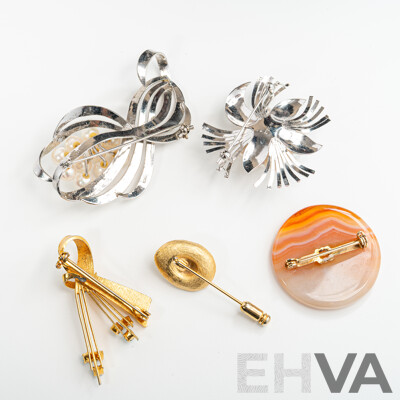 Collection of Vintage Brooches Including Sterling Cultured Pearl Brooches