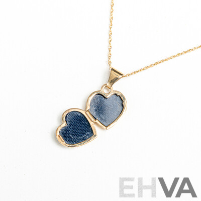 9ct Embossed Heart Shaped Locket, 10mm, on 10K Rope Twist Chain, 45cm, 1.13 Grams - as New