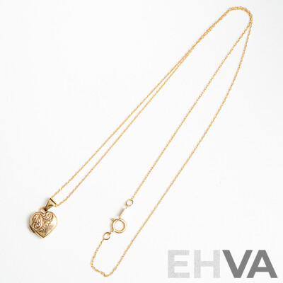 9ct Embossed Heart Shaped Locket, 10mm, on 10K Rope Twist Chain, 45cm, 1.13 Grams - as New