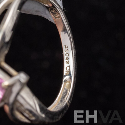 9ct Angus & Coote White Gol Pink Created Sapphire & Diamond Ring, TDW 0.05ct, Size M, 2.17 Grams