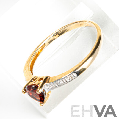 9ct Garnet & Diamond Set Heart Cut Ring, Size N, 1.54 Grams