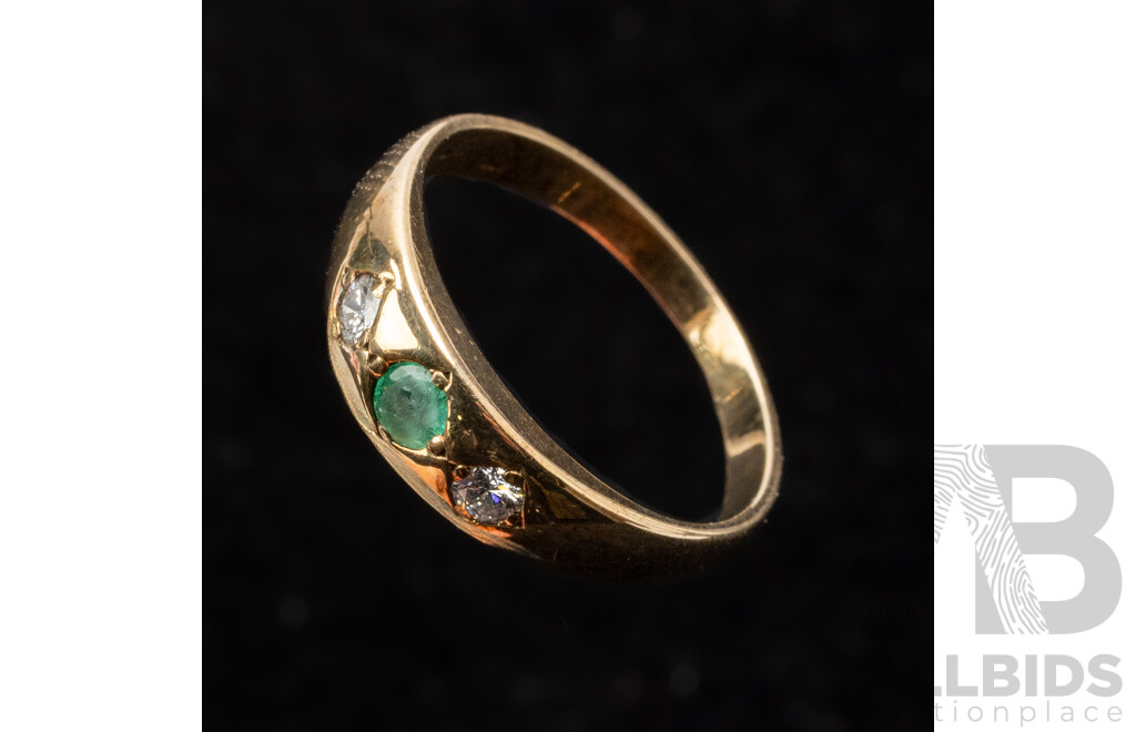 9ct Emerald & Diamond Dome Ring, E0.10ct/TDW 0.15ct, Size O, 2.81 Grams - as New