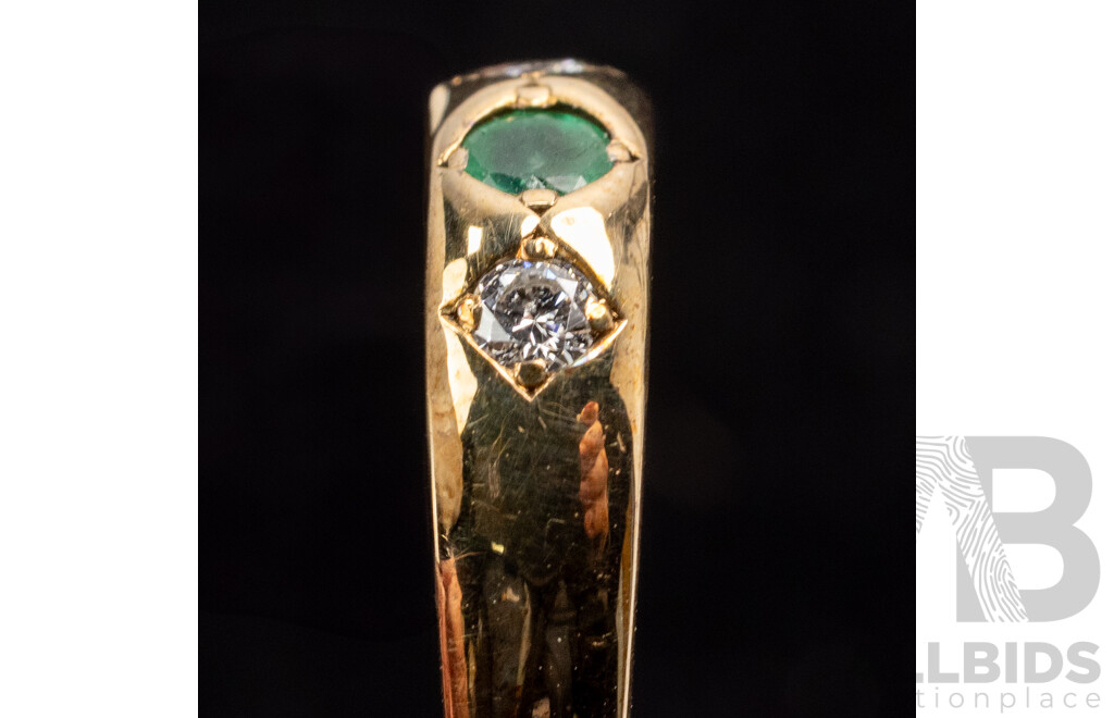 9ct Emerald & Diamond Dome Ring, E0.10ct/TDW 0.15ct, Size O, 2.81 Grams - as New