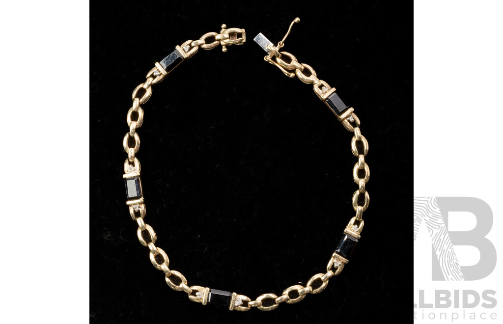 9ct Dark Sapphire & Diamond Set Bracelet, TDW 0.10ct, 19cm, 7.29 Grams