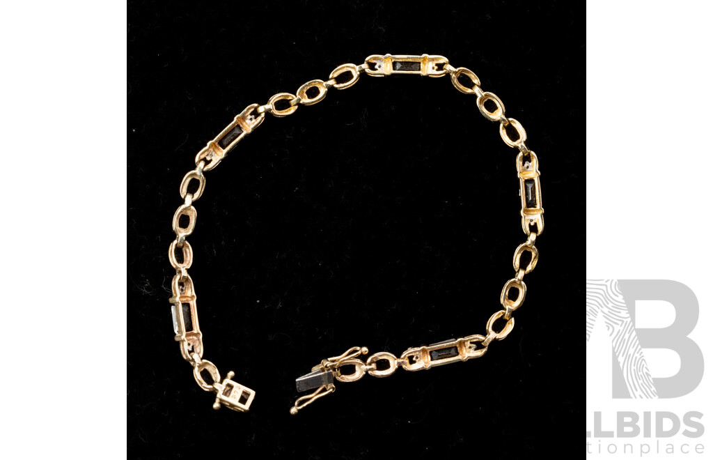 9ct Dark Sapphire & Diamond Set Bracelet, TDW 0.10ct, 19cm, 7.29 Grams