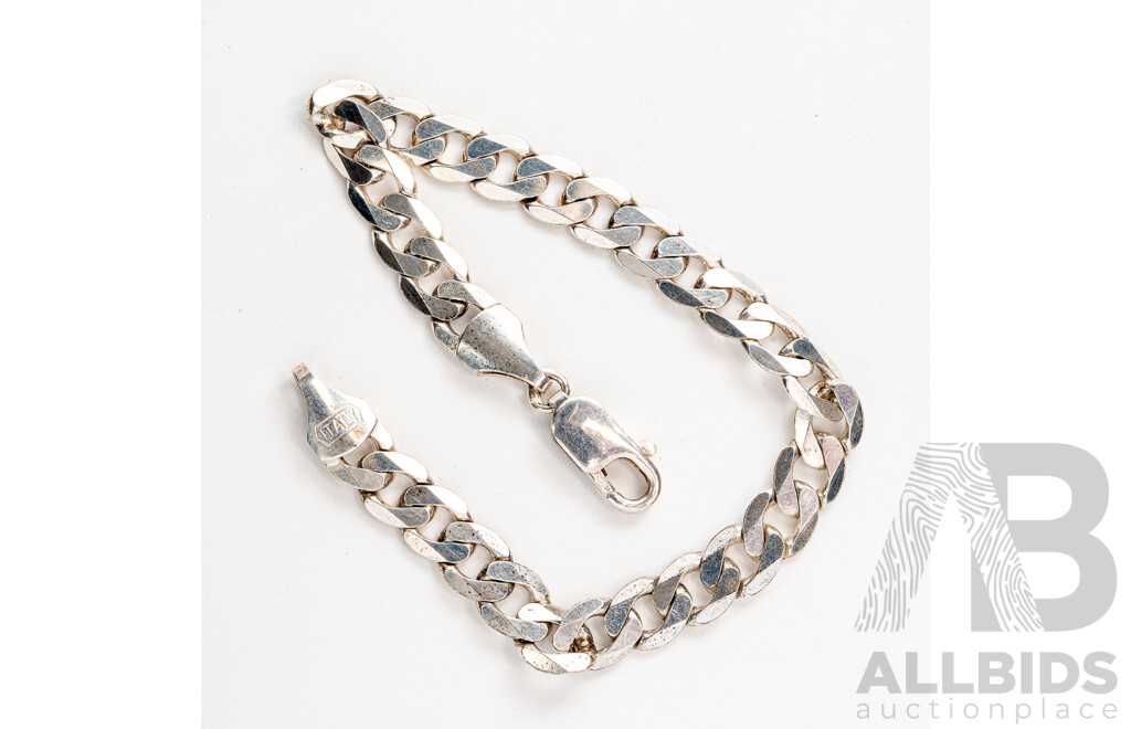 Sterling Silver Flat Curb Link Bracelet, 20.5cm, 14.97 Grams - as New