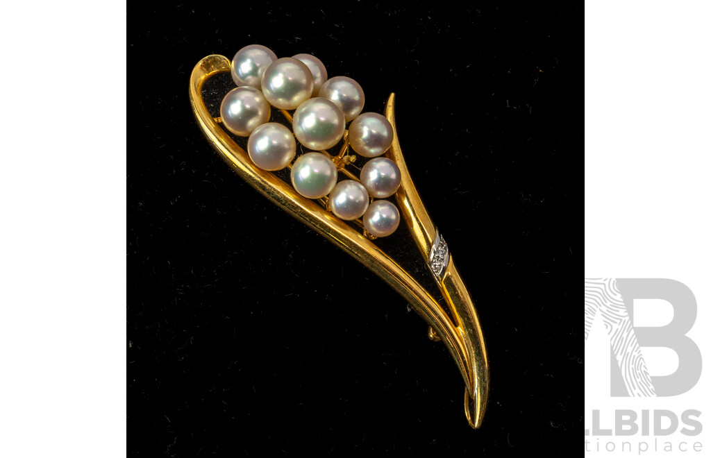 18ct Akoya Pearl & Diamond Brooch/pendant, 65mm, 13.52 Grams