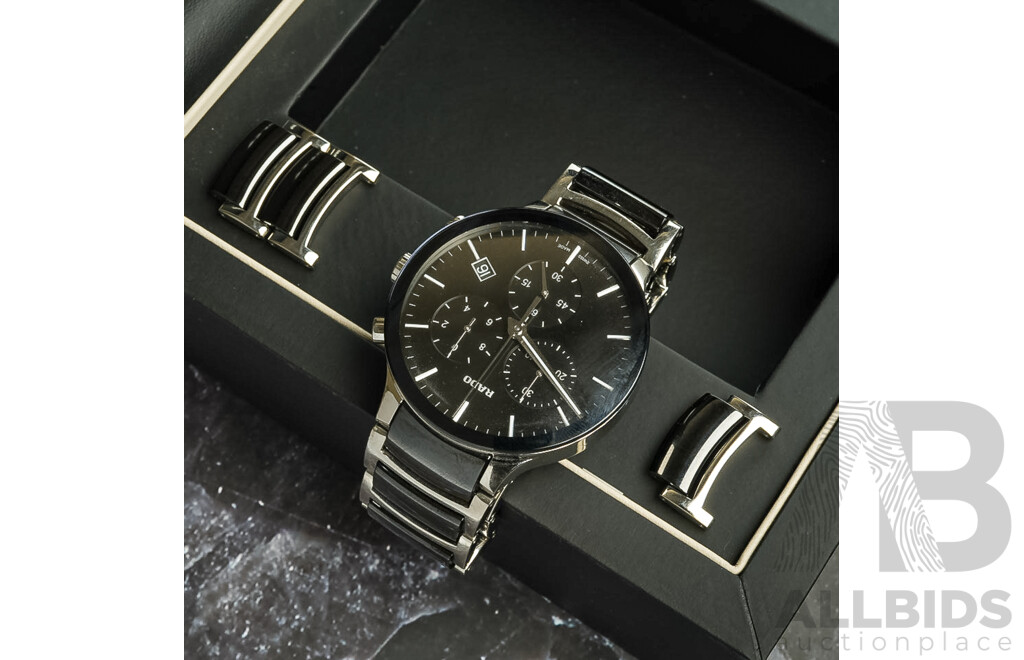 RADO 40mm Centrix Chronograph Mens Watch, Model R30130152 - Original Presentation Box & Extra Links
