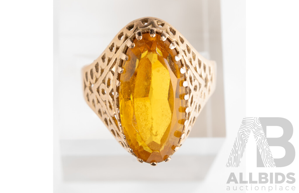 18ct Vintage Citrine Ring, 6.28ct, Size T, 5.34 Grams