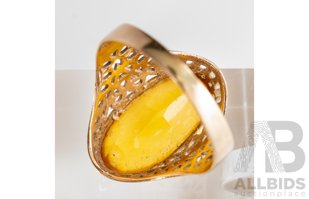 18ct Vintage Citrine Ring, 6.28ct, Size T, 5.34 Grams