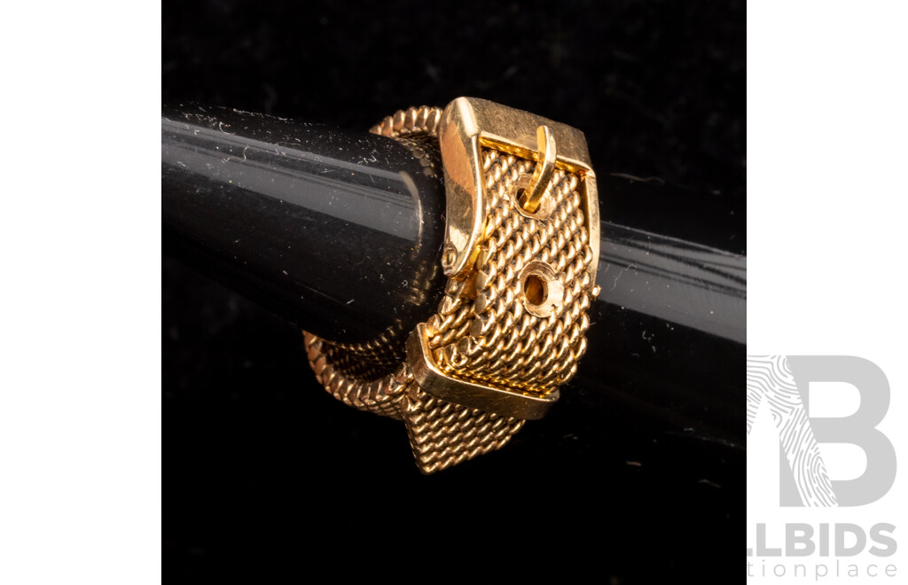 18ct Vintage Adjustable Mesh Belt Buckle Ring Can Be Worn at Size G, K or O, 8.06 Grams