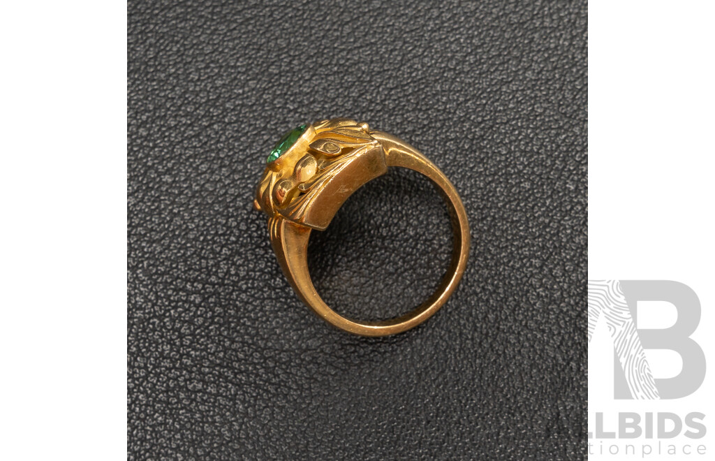 18ct Ornate Floral Design Green Tourmaline Ring, 0.58ct, Size L, 9.82 Grams