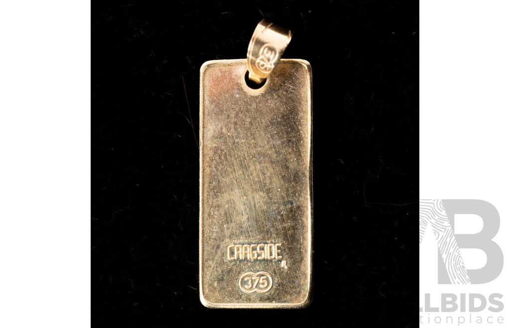 9ct Cragside 375 Gold Ingot Pendant, Hallmarked with Aries Ram Symbol on Reverse, 20mm Long, 2.74 Grams
