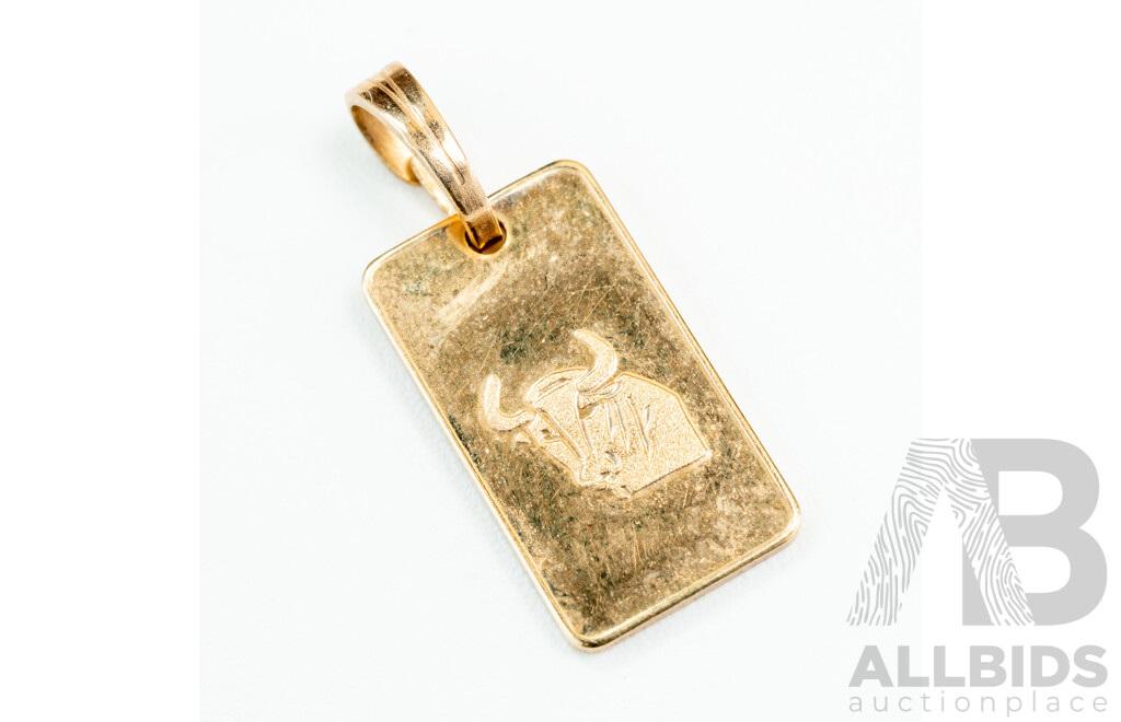 9ct Cragside 1g 375 Gold Ignot Pendant, Hallmarked with Bull Symbol on Reverse, 15mm Long, 1.25 Grams