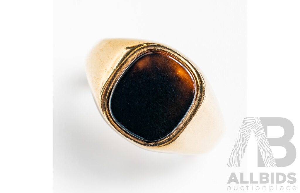 9ct Vintage Inlaid Onyx Signet Ring, Size W, 5.20 Grams