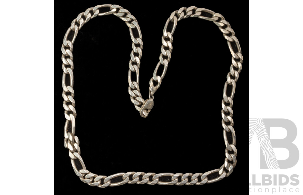 Heavy Sterling Silver Figaro 3+1 Solid Necklace, 70cm, 133.0 Grams