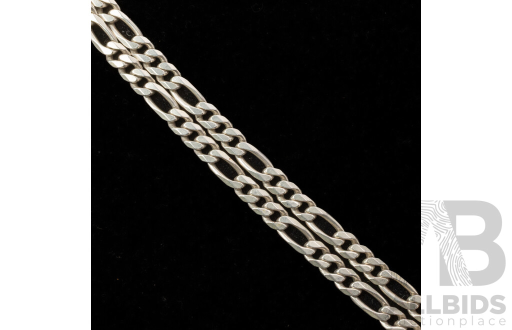 Heavy Sterling Silver Figaro 3+1 Solid Necklace, 70cm, 133.0 Grams