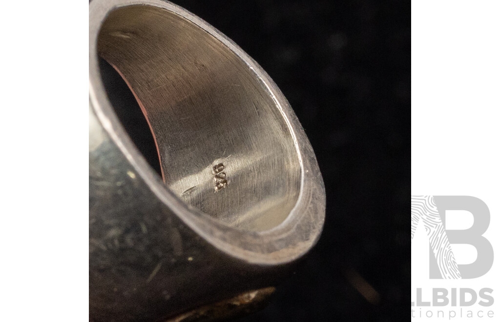Unusual Handmade Sterling Silver & 9ct Gold Dome Style Ring, Size J, 14.87 Grams