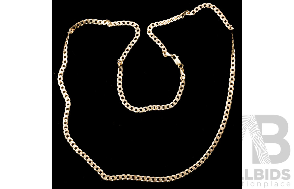 9ct Flat Curb Link Necklace, 55cm, 6.26 Grams