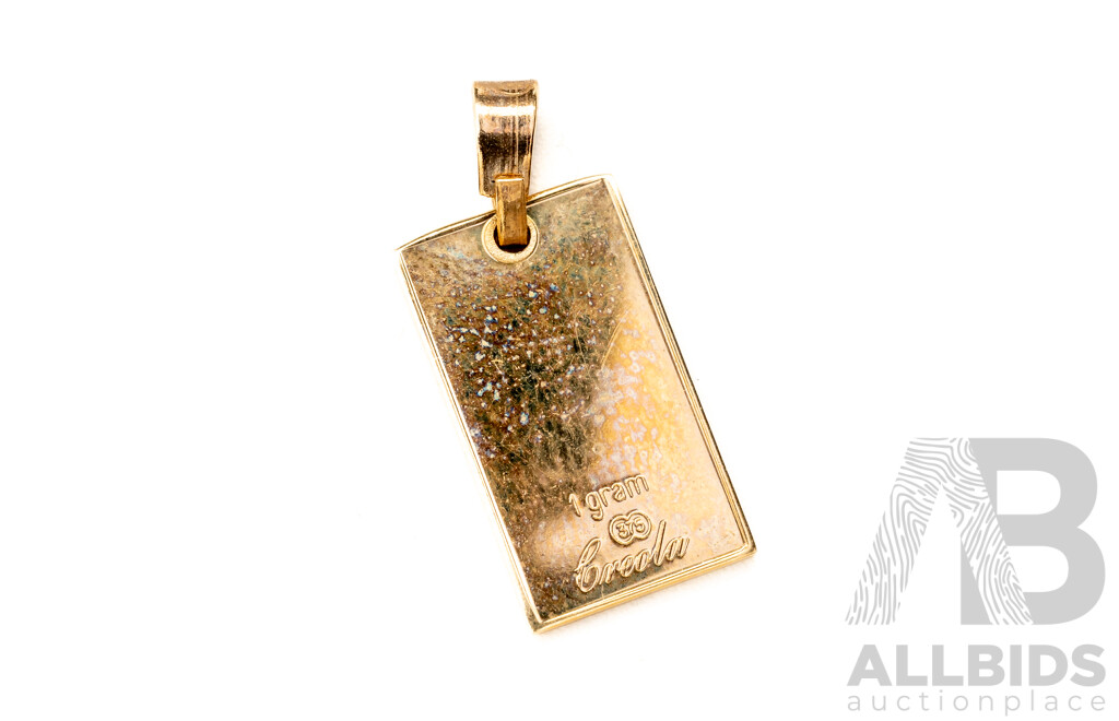 9ct 1g 375 Gold Ignot Pendant, Hallmarked with Pisces Fish Symbol on Reverse, 15mm Long, 1.35 Grams