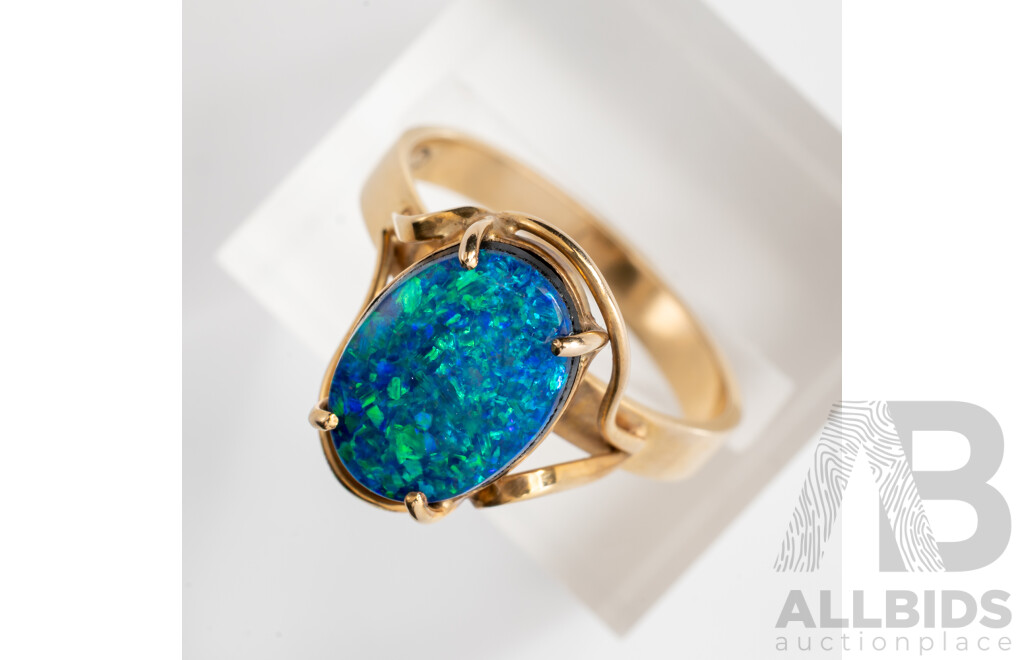 9ct Vintage Opal Doublet Ring, Size O, 3.03 Grams