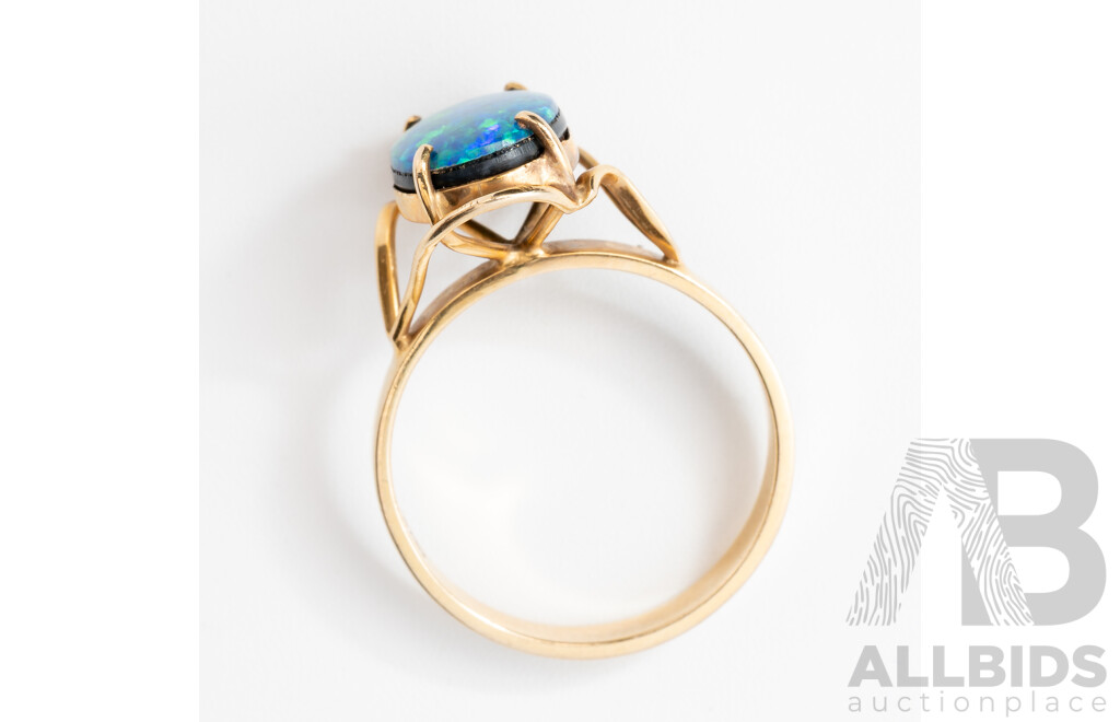 9ct Vintage Opal Doublet Ring, Size O, 3.03 Grams
